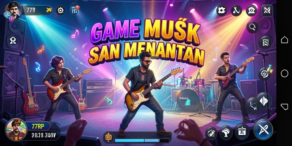 Tangkapan layar gameplay <strong>77RP</strong> yang menampilkan interaksi musik yang seru.
